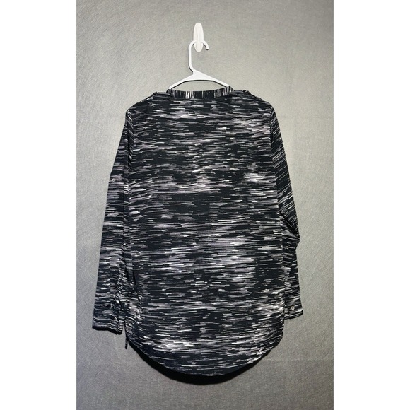 Calvin Klein Women's Blouse M Black White Abstract Print Roll Tab Sleeve - Picture 6 of 16